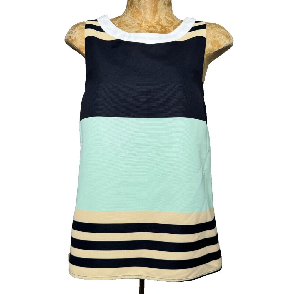 Anthropologie Troubadour Top Womens 4 Black Green Colorblock Sleeveless Crew Zip